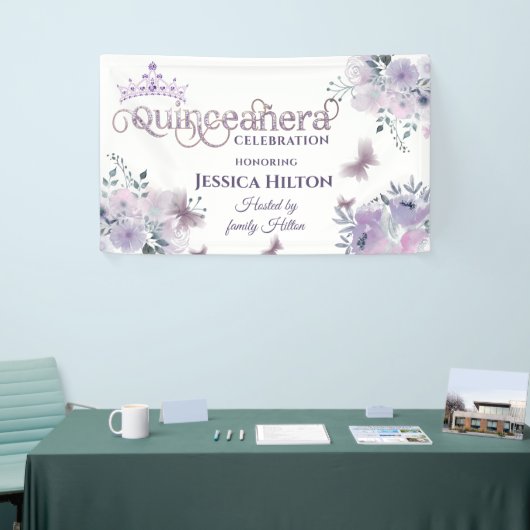 薄紫バタフライフローラガーデンティアラキンセアニェライン 横断幕 (トレードショー)