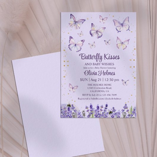 薄紫バタフライベビーガールシャワー招待状 招待状