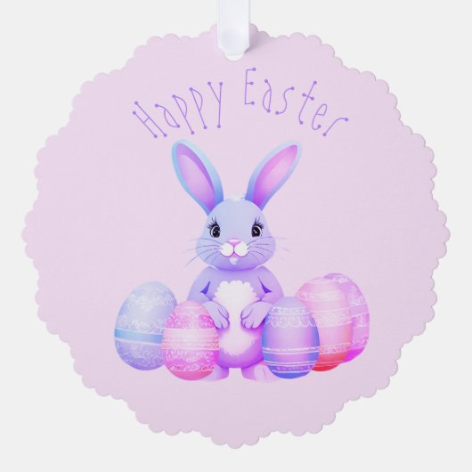 薄紫バニーとピンクのイースターエッグ幼稚園 オーナメントカード (正面)