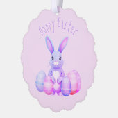 薄紫バニーとピンクのイースターエッグ幼稚園 オーナメントカード (左)