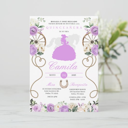 薄紫バラウエスタンマリアチシャーロキンセアニラ 招待状 (スタンド正面)