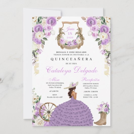 薄紫バラウエスタンマリアチシャーロキンセアニラ 招待状 (正面)