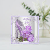 薄紫バラハイヒールレースパールスバースデーパーティー 招待状 (スタンド正面)