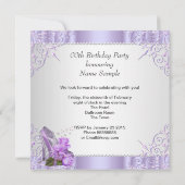 薄紫バラハイヒールレース真珠バースデーパーティー2 招待状 (裏面)