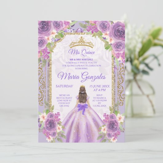 薄紫バラメキシコガール15th誕生日1招待状 招待状 (スタンド正面)