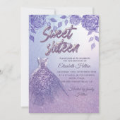 薄紫バラロマンチックグリッタードレススウィート16 招待状 (正面)