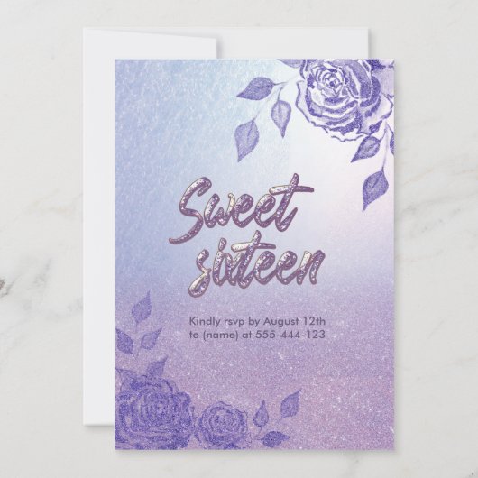 薄紫バラロマンチックグリッタードレススウィート16 招待状 (裏面)