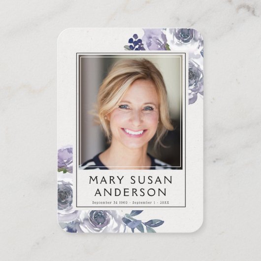 薄紫バラ写真葬儀記念詩カード 名刺 (裏面)