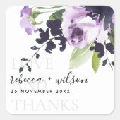 薄紫バラ牡丹フローラ愛感謝していと結婚の スクエアシール (正面)