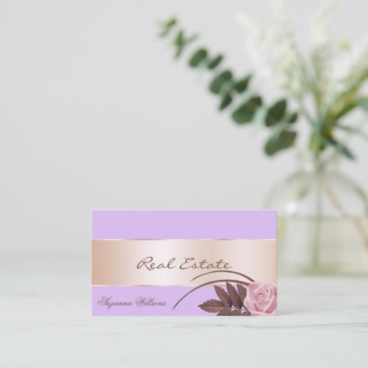 薄紫バラ金ゴールドデコールゴージャスな花と写真 名刺 (スタンド正面)