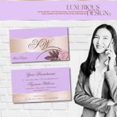 薄紫バラ金ゴールドデコール可愛い花とモノグラム 名刺