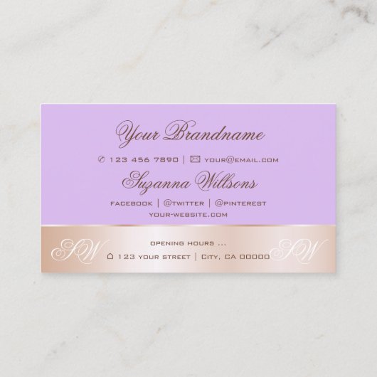 薄紫バラ金ゴールドデコール可愛い花とモノグラム 名刺 (裏面)