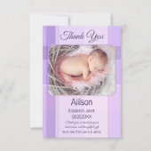 薄紫パステルプレイドベビー写真サンキューカード サンキューカード (正面)