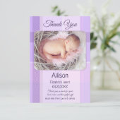 薄紫パステルプレイドベビー写真サンキューカード サンキューカード (スタンド正面)