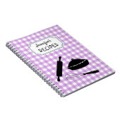 薄紫パーソナライズされたギンガムプレイドパターンレシピ ノートブック (右側)