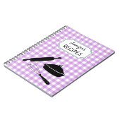 薄紫パーソナライズされたギンガムプレイドパターンレシピ ノートブック (左側)