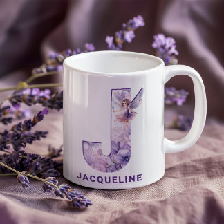薄紫パーソナライズされたフェアリーモノグラムJ コーヒーマグカップ