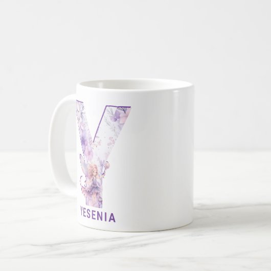 薄紫パーソナライズされたフェアリーMonogram Y コーヒーマグカップ (正面左)