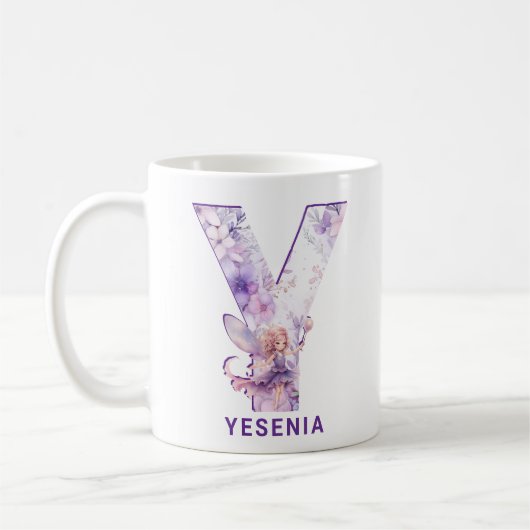 薄紫パーソナライズされたフェアリーMonogram Y コーヒーマグカップ (左)