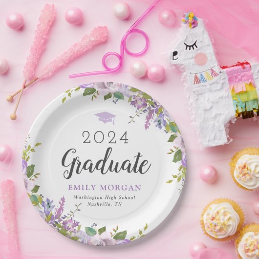 薄紫パーソナライズされたフローラ卒業党 ペーパープレート (パーティー)