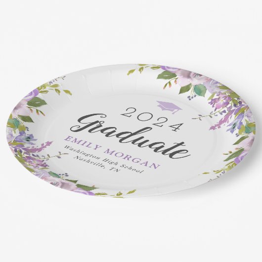 薄紫パーソナライズされたフローラ卒業党 ペーパープレート (アングル)