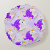 薄紫パーソナライズされたマジカルユニコーンプリンセス ラウンドクッション (裏面)