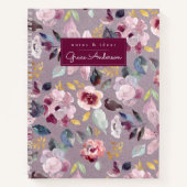 薄紫パーソナライズされた花柄 ノートブック (正面)