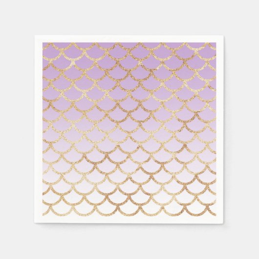 薄紫パープガーリール金ゴールドマーメイドグリッタースパークルズ スタンダードカクテルナプキン (正面)