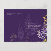 薄紫パープルウィステリア金ゴールド結婚式RSVP招待 ポストカード (裏面)