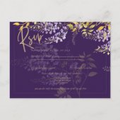 薄紫パープルウィステリア金ゴールド結婚式RSVP招待 ポストカード (正面)