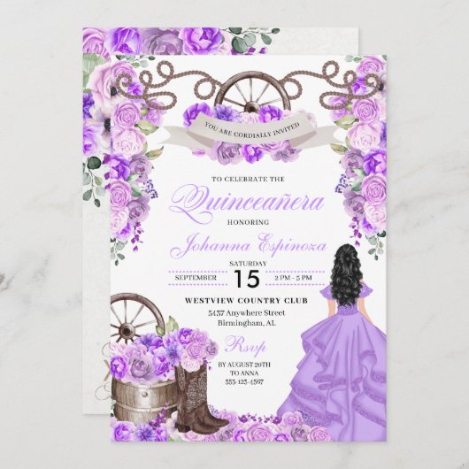 薄紫パープルウエスタンランチェロキンセアニェラ 招待状 (正面/裏面)