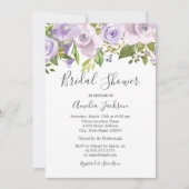 薄紫パープルウォーター色フローラブライダルシャワー 招待状 (正面)
