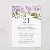 薄紫パープルウォーター色フローラ21歳の誕生日 招待状 (正面/裏面)