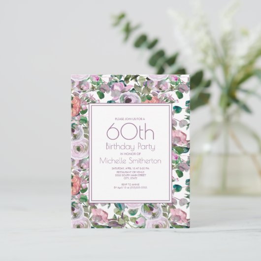 薄紫パープルウォーター色フローラ60誕生日 招待状 (スタンド正面)