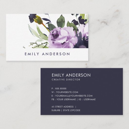 薄紫パープルエレガントバラピーニフローラ束 名刺 (正面/裏面)