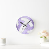 薄紫パープルガーリーバレーボールの装飾 ラウンド壁時計 (ホーム)