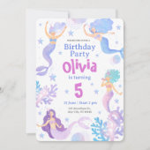 薄紫パープルキュートシーマーメイドバースデーパーティー 招待状 (正面)