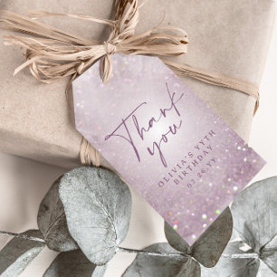 薄紫パープルグリッターエレガントなバースデーパーティーの装飾 ギフトタグ