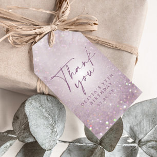 薄紫パープルグリッターエレガントなバースデーパーティーの装飾 ギフトタグ