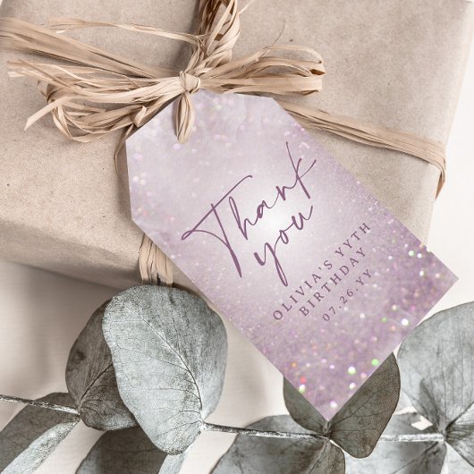 薄紫パープルグリッターエレガントなバースデーパーティーの装飾 ギフトタグ