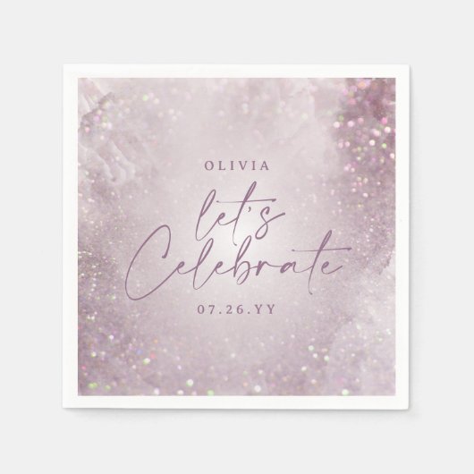 薄紫パープルグリッターエレガントなバースデーパーティーの装飾 スタンダードカクテルナプキン (正面)
