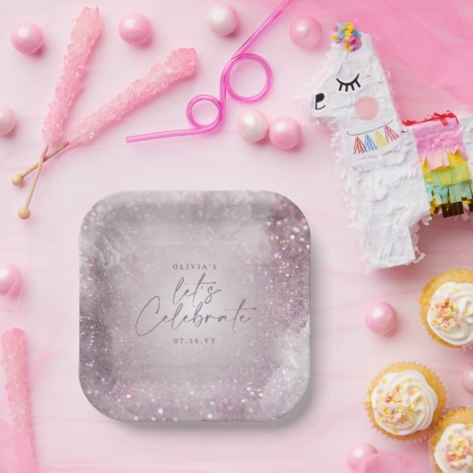 薄紫パープルグリッターエレガントなバースデーパーティーの装飾 ペーパープレート (パーティー)