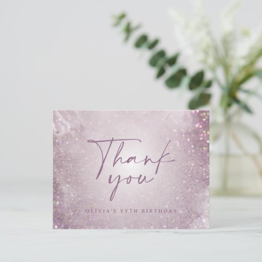 薄紫パープルグリッターエレガントなバースデーパ感謝していーティ ポストカード (スタンド正面)