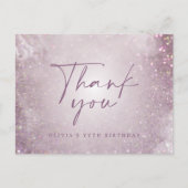薄紫パープルグリッターエレガントなバースデーパ感謝していーティ ポストカード (正面)