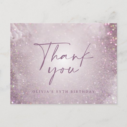 薄紫パープルグリッターエレガントなバースデーパ感謝していーティ ポストカード (正面)