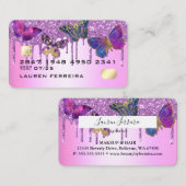 薄紫パープルグリッターバタフライフェイククレジットカード 名刺 (正面/裏面)