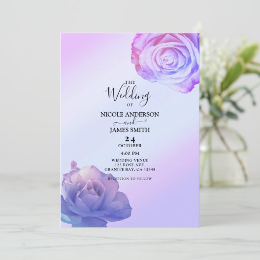薄紫パープルグローバラエレガント結婚フローラ 招待状 (スタンド正面)