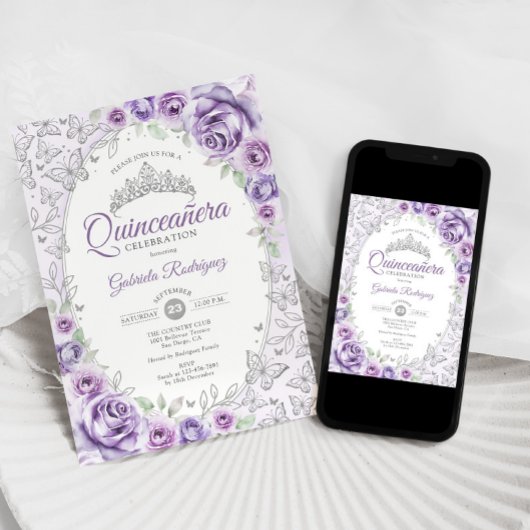 薄紫パープルシルバーフローラキンセアニェラ 招待状