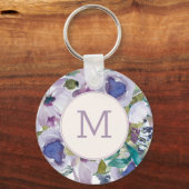 薄紫パープルダスティブルーウォーター色フローラモングラム キーホルダー (正面)