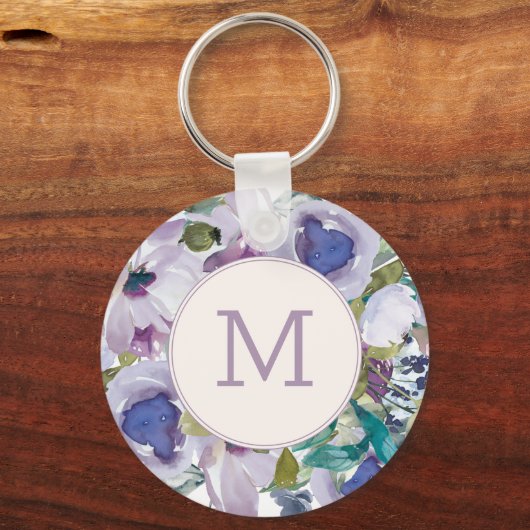 薄紫パープルダスティブルーウォーター色フローラモングラム キーホルダー (正面)